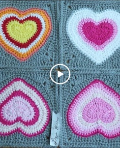 Crochet Big Heart Applique Into Square