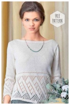 Knitted sweater with lace border according to the scheme
