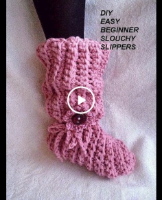CROCHET PATTERN - Pink Slouchy Slippers Adult sizes Easy Beginner Project