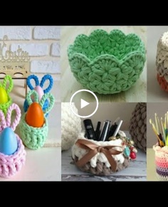 Amazing ideas of crochet T-Shirt yarn mini basket for home decor