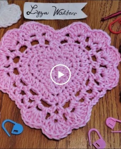 Crochet Sparkly Heart Coaster Valentine Project