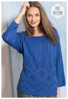 Blue openwork sweater free pattern