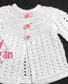 Crochet baby cardigan matinee coat or jacket  6-12 months fast and easy #103