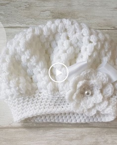 crochet baby hat  puff stitch beret