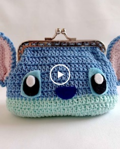 Tutorial DIY crochet coin purse with frame "lilo and stitch" - Cara membuat dompet rajut behel