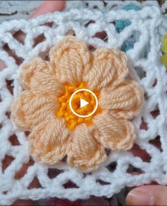 Crochet Puff Stitch Flower In Square