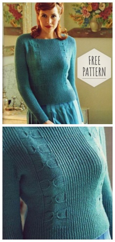 Knit vintage sweater with blue yarn