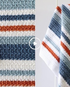 Super Crochet Country Blue Stripes Baby Blanket