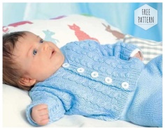 We knit a blue blouse with braids for baby