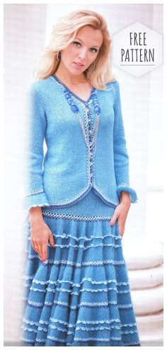 The suit jacket and skirt is knitted free pattern