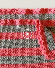 Crochet Mesh Stitch Blanket with Shell Border