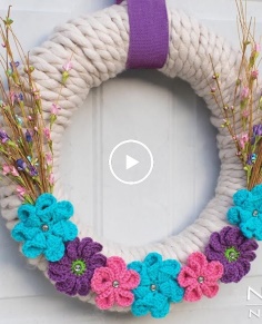 Yarn Wrapped Wreath with Crochet Flowers  DIY Home Decor