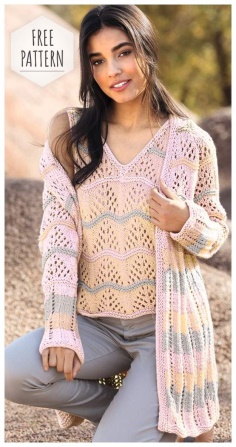 Set of cardigan and top with a wavy pattern