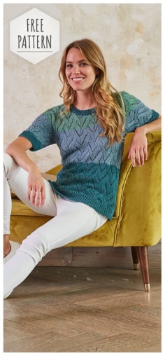 THREE COLORED PULLOVER WITH SHORT SLEEVES AND LOVEL PATTERN