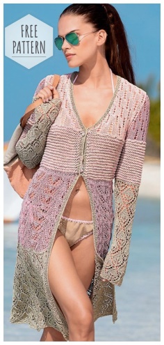 Color cardigan with openwork pattern