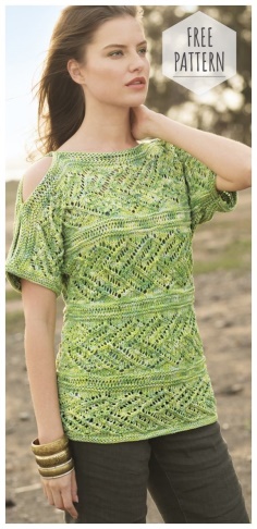 Openwork blouse with cutouts on the shoulders free pattern