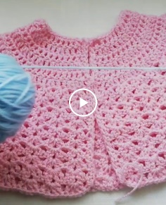 Baby crochet cardigan by Crochet Nuts shells on dc yoke