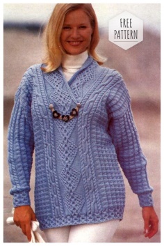 Blue pullover with shawl collar free pattern