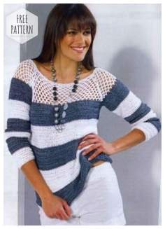 Striped pullover with mesh yoke