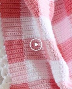 Crochet Pink Gingham Blanket with Eyelet Border